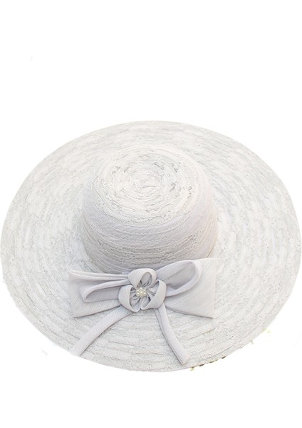 Eva Flodable Brim Brim Bowknot Dantel Beach Güneş Şapkası - Gri (Yurt Dışından)