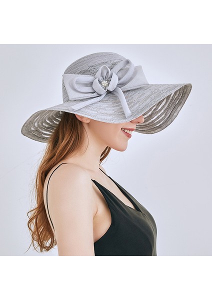 Eva Flodable Brim Brim Bowknot Dantel Beach Güneş Şapkası - Gri (Yurt Dışından) fiyatları