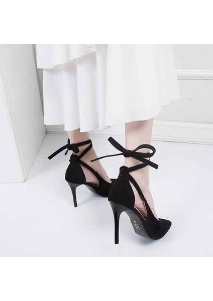 Bağcıklı Stiletto Sığ Burunlu Tüm Uyumlu Süet Yüksek Topuklu Ayakkabı (Yurt Dışından) fiyatları