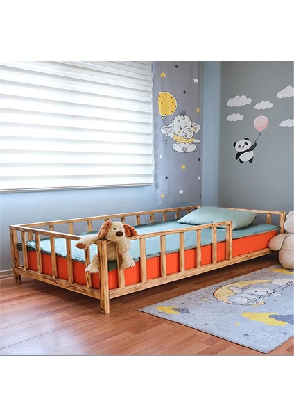 – Pürmüzlü Montessori Bebek ve Çocuk Karyolası Unisex Doğal Ahşap Yatak