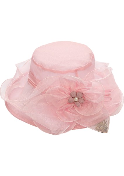Eva Organza Çiçeği Büyük Sebir Katlanabilir Plaj Güneş Şapkası - Pembe (Yurt Dışından)