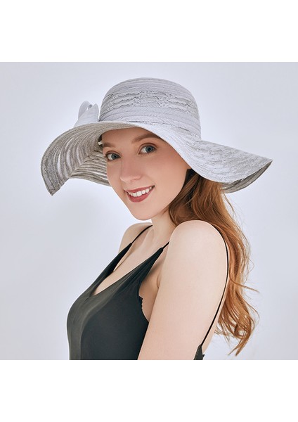 Eva Flodable Brim Brim Bowknot Dantel Beach Güneş Şapkası - Gri (Yurt Dışından) modelleri