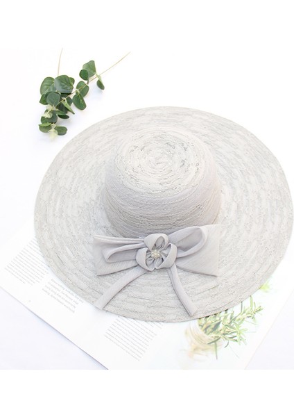 Eva Flodable Brim Brim Bowknot Dantel Beach Güneş Şapkası - Gri (Yurt Dışından) fırsatları