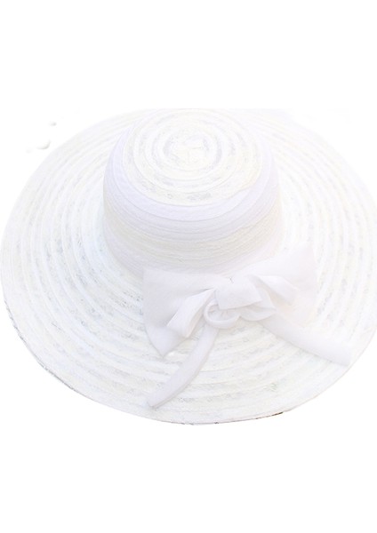 Eva Flodable Brim Brim Bowknot Dantel Beach Güneş Şapkası - Beyaz (Yurt Dışından)