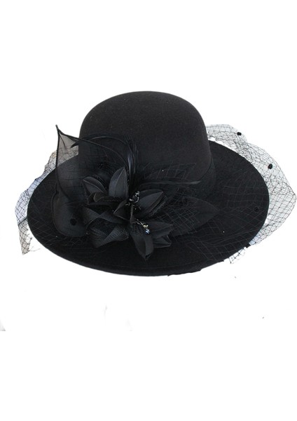 Eva Hepburn'ün Örgü Çiçeği Büyük Ağzına Kadar Yün Şapka - Siyah (Yurt Dışından)