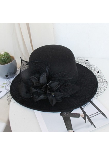 Eva Hepburn'ün Örgü Çiçeği Büyük Ağzına Kadar Yün Şapka - Siyah (Yurt Dışından) fiyatları