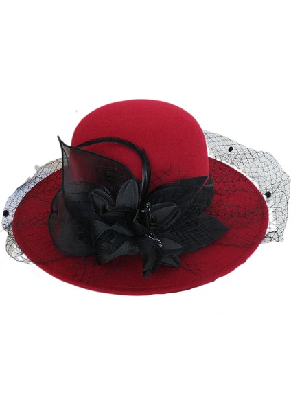 Eva Hepburn'ün Örgü Çiçeği Büyük Ağzına Kadar Yün Şapka - Şarap Kırmızısı (Yurt Dışından)