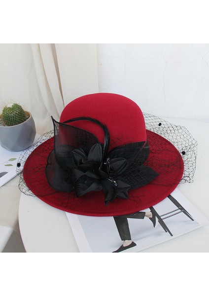 Eva Hepburn'ün Örgü Çiçeği Büyük Ağzına Kadar Yün Şapka - Şarap Kırmızısı (Yurt Dışından) fiyatları