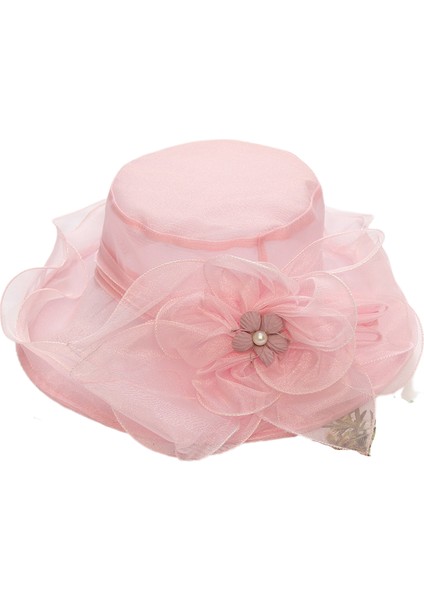 Eva Organza Örgü Çiçek Katlanabilir Büyük Ağzına Kadar Plaj Güneş Şapka - Pembe (Yurt Dışından)
