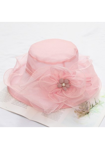 Eva Organza Örgü Çiçek Katlanabilir Büyük Ağzına Kadar Plaj Güneş Şapka - Pembe (Yurt Dışından) fiyatları