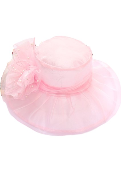 Eva Çift Katmanlı Organza Gelinlik Şapkası Kadınlar Seyahat Güneşlik Şapkası - Pembe (Yurt Dışından)
