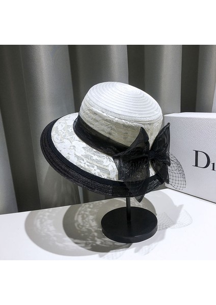 Eva Bowknot Dome Dantel Mesh Kadınların En Iyi Şapkası - Beyaz (Yurt Dışından)