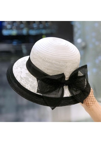 Eva Bowknot Dome Dantel Mesh Kadınların En Iyi Şapkası - Beyaz (Yurt Dışından)