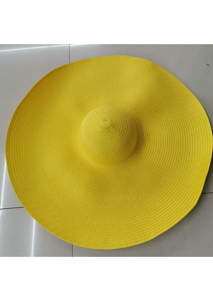 Eva 25CM Büyük Ağzı Büyük Boyutlu Katlanabilir Plaj Hasır Şapka - Sarı (Yurt Dışından)