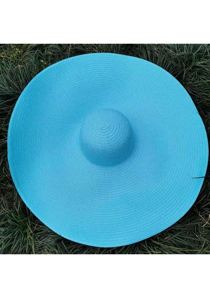 Eva 25CM Büyük Ağzı Büyük Boyutlu Katlanabilir Plaj Hasır Şapka - Mavi (Yurt Dışından)