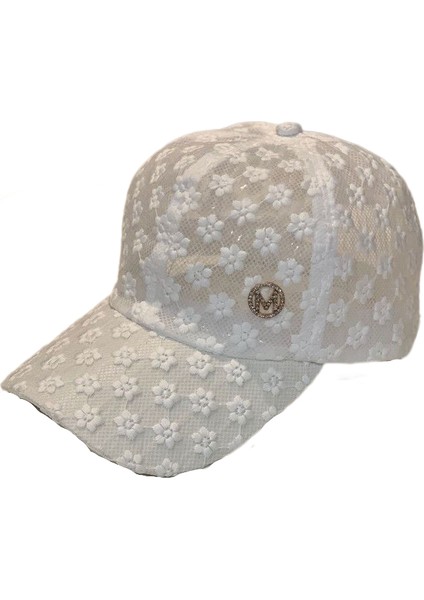 Eva Çember M Mektup Rhinestone Içi Boş Dantel Beyzbol Paketli Şapka - Beyaz (Yurt Dışından)