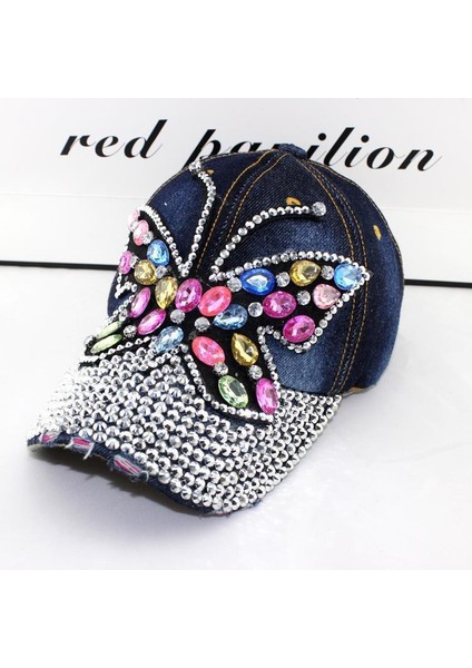 Eva Kadınlar Renkli Rhinestone Kelebek Denim Tepeli Kapak - Lacivert (Yurt Dışından) fiyatları