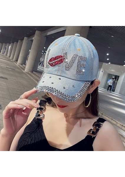 Eva Aşk Mektubu Kadınlar Denim Rhinestone Beyzbol Şapkası - Açık Mavi (Yurt Dışından) indirimleri
