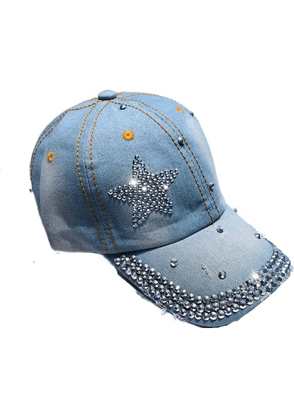 Eva Pentagram Rhinestone Kadın Yumuşak Kovboy Kapağı - Açık Mavi (Yurt Dışından)