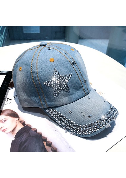 Eva Pentagram Rhinestone Kadın Yumuşak Kovboy Kapağı - Açık Mavi (Yurt Dışından) fırsatları