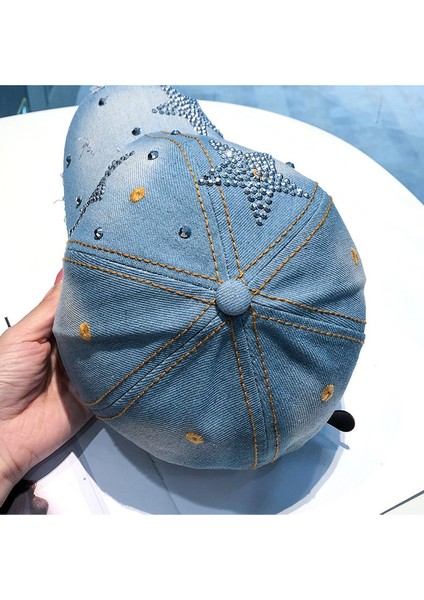 Eva Üç Pentagram Rhinestone Kadın Yumuşak Top Bowboy Güneş Koruyucu Kapak - Açık Mavi (Yurt Dışından) indirimleri