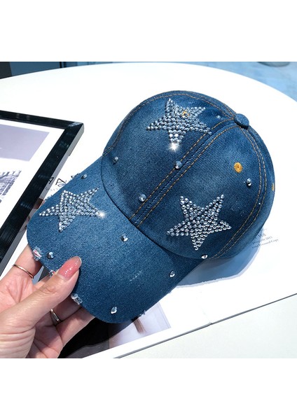 Eva Üç Pentagram Rhinestone Kadın Yumuşak Top Bowboy Güneş Koruyucu Kapak - Koyu Mavi (Yurt Dışından) fiyatları
