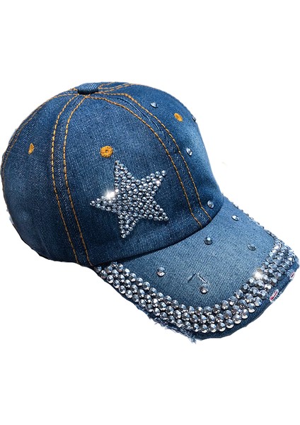 Eva Pentagram Rhinestone Kadın Yumuşak Kovboy Kapağı - Koyu Mavi (Yurt Dışından)