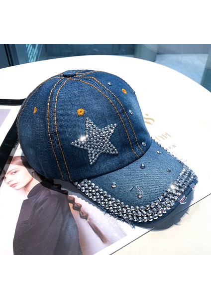 Eva Pentagram Rhinestone Kadın Yumuşak Kovboy Kapağı - Koyu Mavi (Yurt Dışından) fiyatları