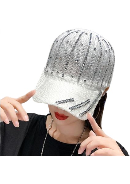 Eva Rhinestone Nefes Alabilen Örgü Örgü Beyzbol Zirveli Şapka - Beyaz (Yurt Dışından)
