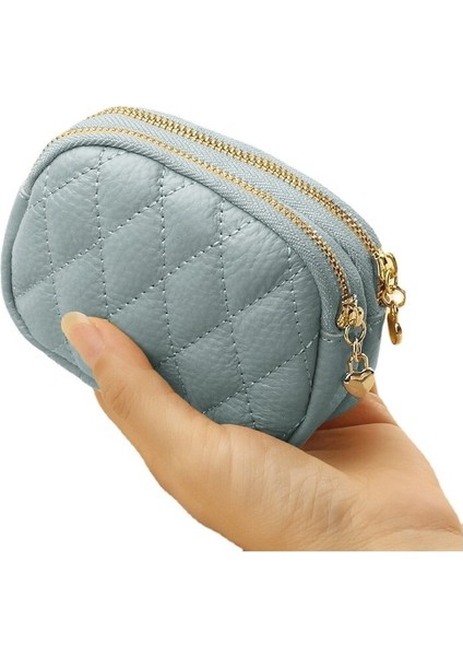 Bozuk Para Cüzdanı Kadın Üst Katman Inek Derisi Moda Eşkenar Dörtgen Nakış Anahtarlık Sikke Çift Fermuarlı Bozuk Para Cüzdanı Kadın (Yurt Dışından)