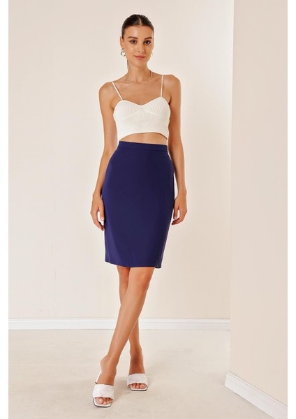 Astarlı Ithal Krep Küp Etek Indigo