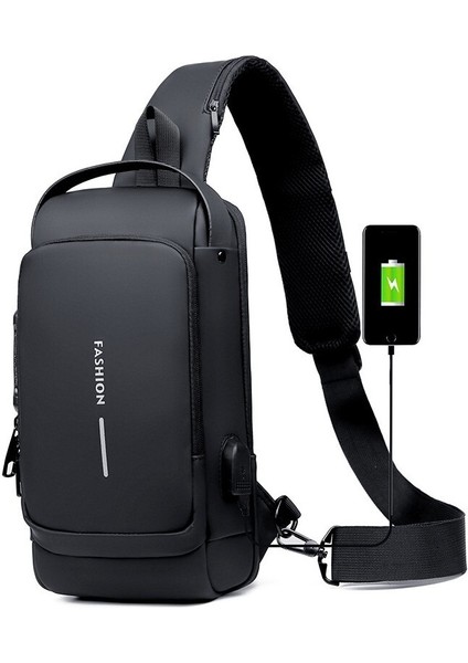 Erkek Motorcu Çantası Şifre Hırsızlık Önleyici Göğüs Çantası Erkek Çantası Omuz Çantası Spor Bel Çantası Eğlence Çok Fonksiyonlu Crossbody Çanta (Yurt Dışından)