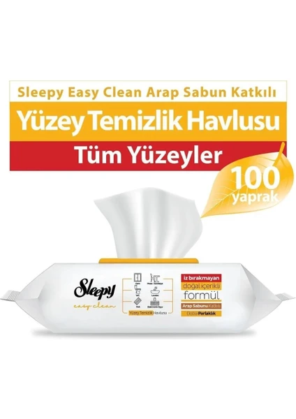 Sleepy Easy Clean Arap Sabunu Katkılı Yüzey Temizlik Havlusu 100 Yaprak