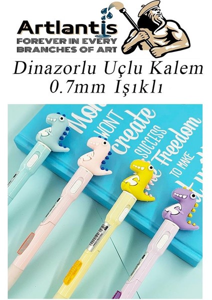 Işıklı Dinazor Uçlu Kalem Seti Mavi 0.7 mm 1 Paket Dinazor Başlıklı Versatil Kalem Süslü Silikonlu Hediyelik Kalem fiyatları