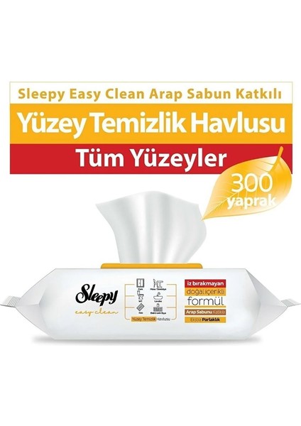 Easy Clean Arap Sabunu Katkılı Yüzey Temizlik Havlusu 3X100 (300 Yaprak) Sleepy