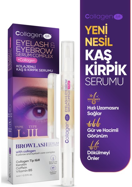 Collagen Life Yeni Nesil Kolajen Caffeine Keratin Vitamin E Içeren Kaş & Kirpik Serumu