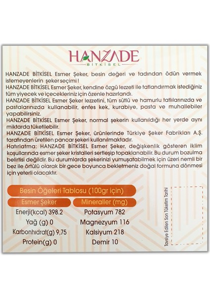 Hanzade Bitkisel Stick Kahverengi Esmer Şeker 100 Sticks 300 gr