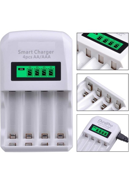 Tv Kumanda/Kalem Pil Lcd Monitörlü Otomatik Şarj Aleti Dörtlü Aa/Aaa Pil Şarj Cihazı