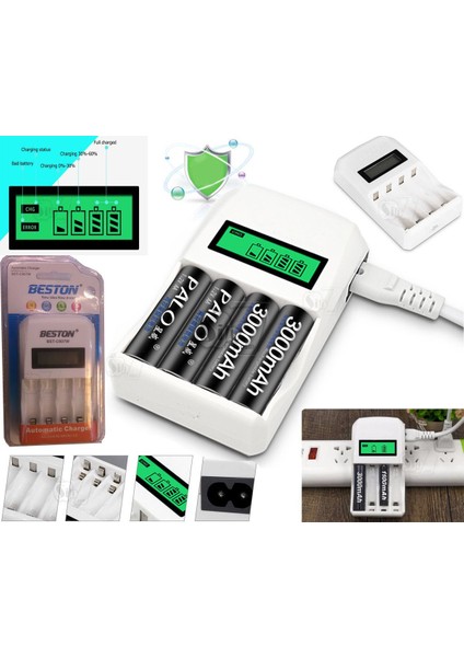 Tv Kumanda/Kalem Pil Lcd Monitörlü Otomatik Şarj Aleti Dörtlü Aa/Aaa Pil Şarj Cihazı fiyatları