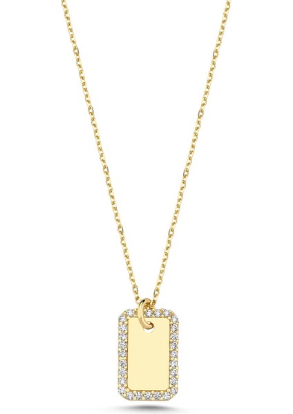 Altın Minimal Taşlı Plaka Kolye