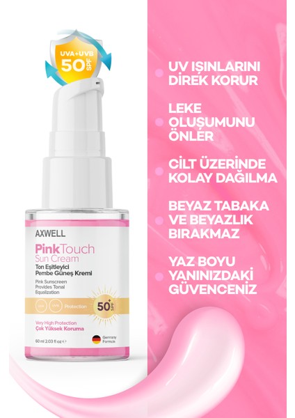 Spf 50+ Pink Touch Ton Eşitleyici Pembe Yüz Güneş Kremi 60 Ml