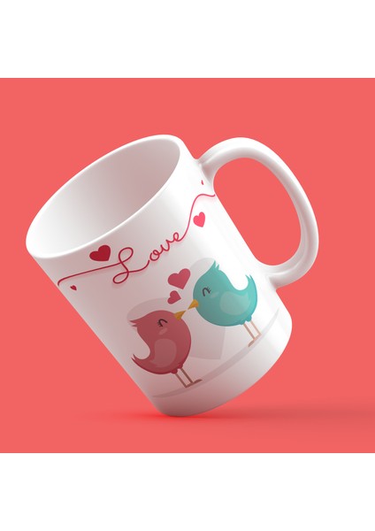 Love Kuşlar Tasarım Baskılı Kupa