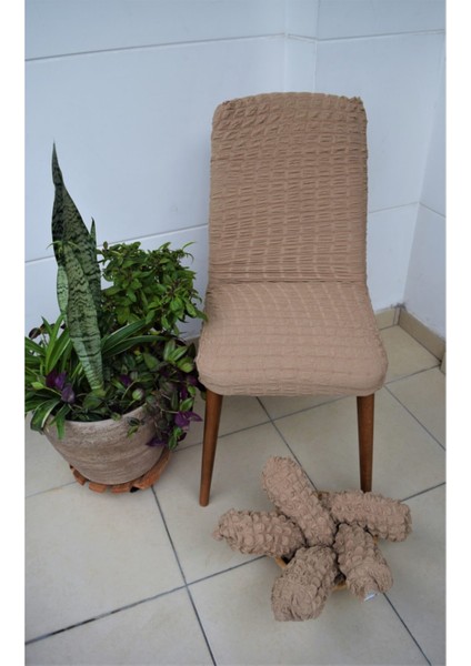 Bej Sandalye Kılıfı 6'lı Set