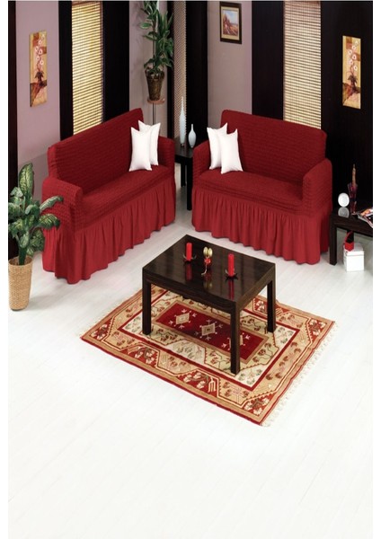 Bürümcük 2 Adet Kanepe Örtüsü Maxi Model Bordo