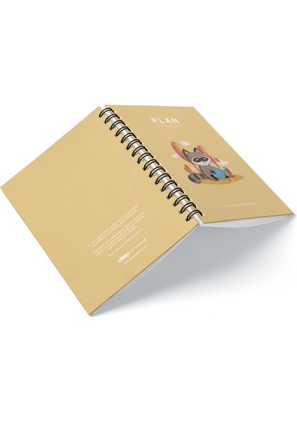 Deep Notebook Süresiz Planlayıcı Ajanda A5 Spiralli Kitap Okuyan Rakun Maskot Tasarımı