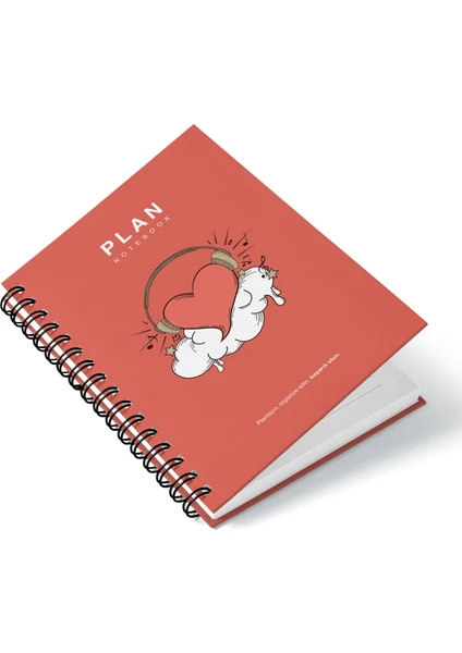 Deep Notebook Süresiz Planlayıcı Ajanda A5 Spiralli Müzik Dinleyen Kalp Maskot Tasarımı