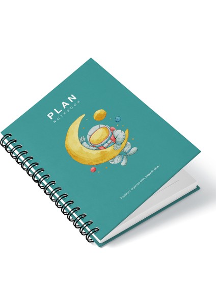 Deep Notebook Süresiz Planlayıcı Ajanda A5 Spiralli Hilal ve Astronot Uzay Tasarımı