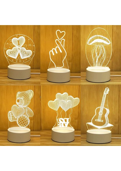 Adet Romantik Aşk 3D Akrilik Ev Için LED Lamba Çocuk Gece Lambası Masa Lambası Doğum Günü Partisi Dekoru Sevgililer Günü Başucu Lambası (Renk: USB Sıcak Beyaz, Renk Yayan: Tek Boyn (Yurt Dışından)