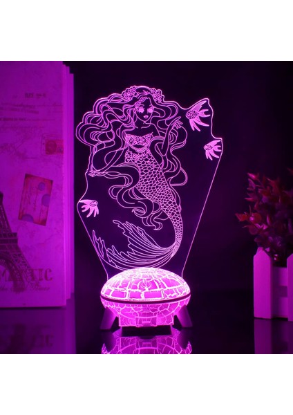 Anime Deniz Kızı Figürü 7/16 Renkli Uzaktan Kumanda Dokunmatik Anahtar Gece Lambası 3D Illusion Lamba Yatak Odası Dekoru Için USB Işık Atmosferi Başucu Lambaları Çocuk Doğum Günü N (Yurt Dışından)