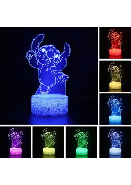 Sevimli Yıldız Bebek Hayvanlar Stitch Lilo ve Stitch Anime Figürü 3D LED Optik Illüzyon Uzaktan Kumandalı Uyku Gece Lambası 7 Renkler Yatak Odası Dekoru Masa Lambası Çocuklar Için (Yurt Dışından)